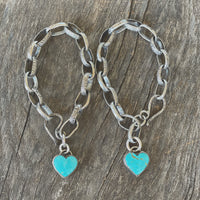 Handmade sterling link bracelet with turquoise heart charm