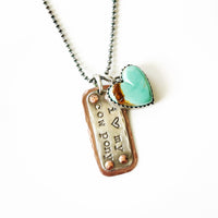 Hand stamped copper and sterling cow pony necklace