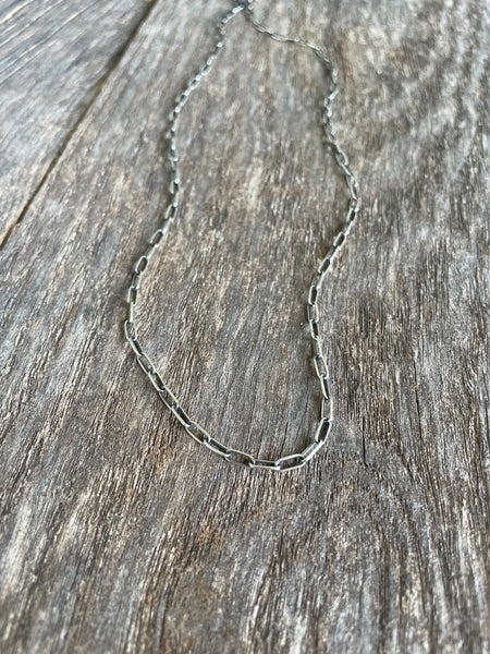 18” sterling oxidized paper clip chain