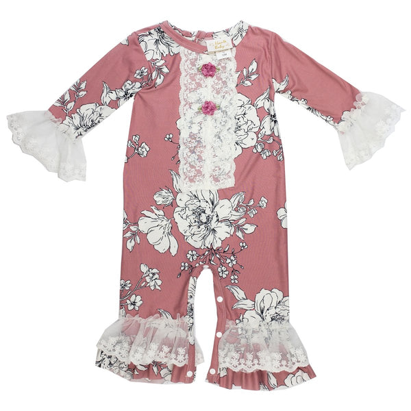 Blush floral baby romper and banded bow set